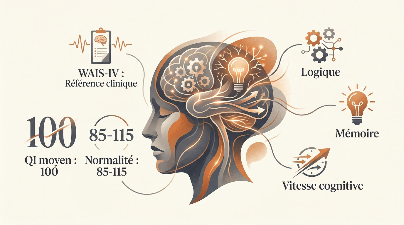 Représentation visuelle des capacités cognitives évaluées lors d'un test de QI pour adulte