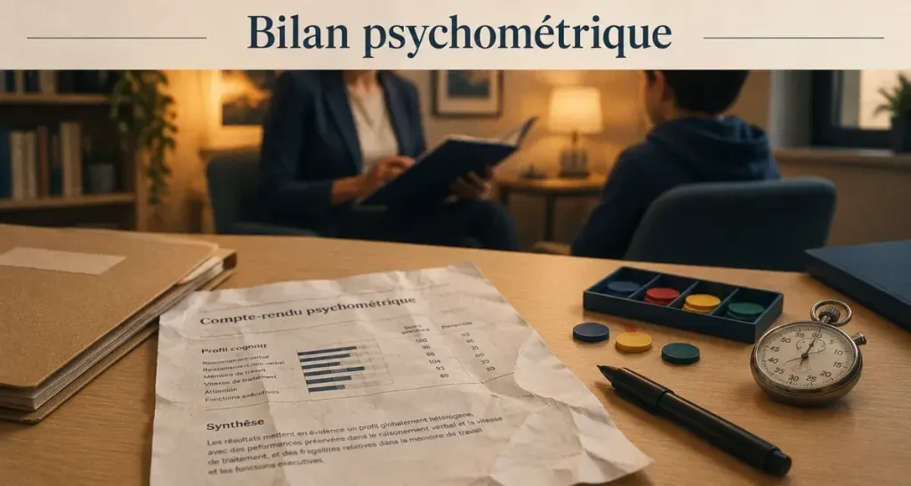 Bilan psychométrique enfant : feuille de compte-rendu et test