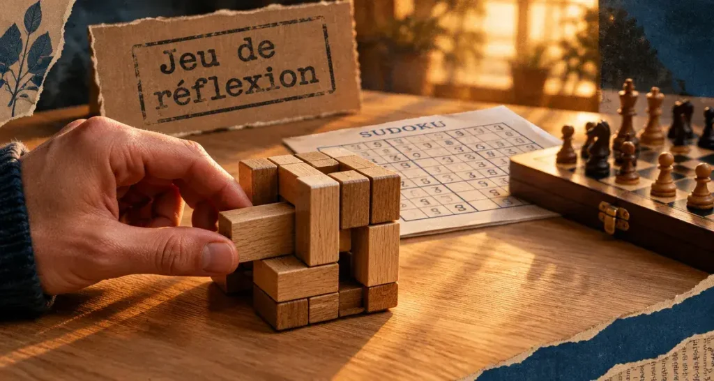Jeux de reflexions pour adultes : casse-tête sur table en bois