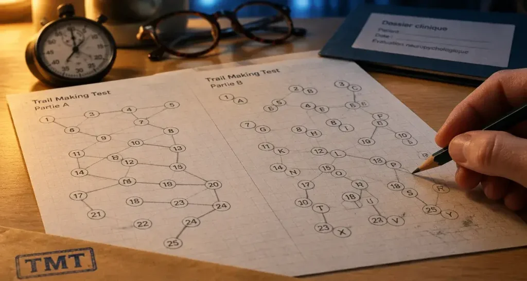 Test trail making test B : flexibilité mentale sur une feuille de réponses